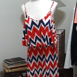 Womens Chevron Print Summer Dress b37 Red white blue striped sz L